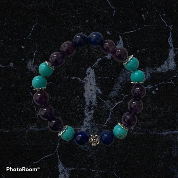 Dark blue and Aqua Stone Bracelet - Picture 1 of 3